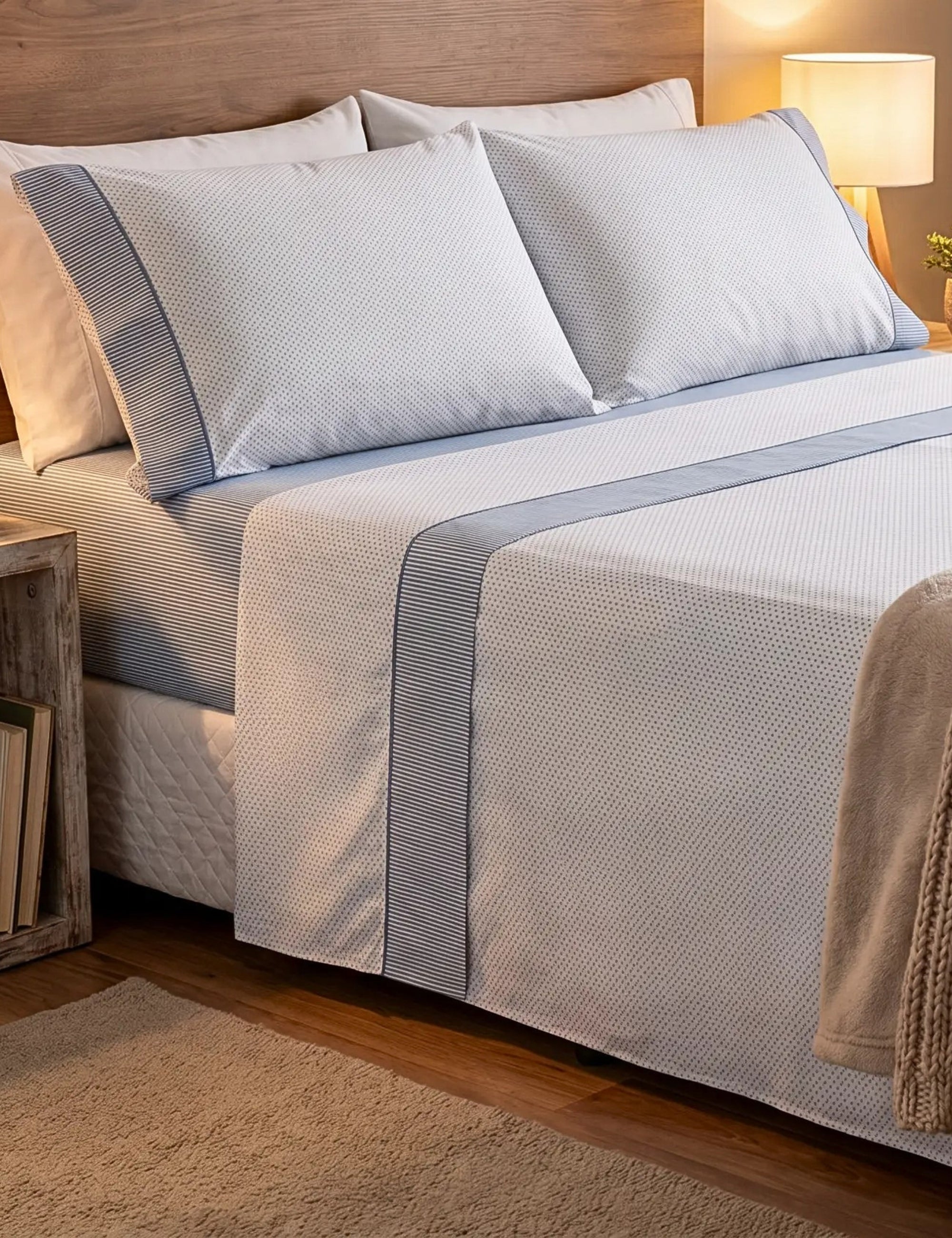 JUEGO DE SÁBANAS 100% ALGODÓN MIL RAYAS